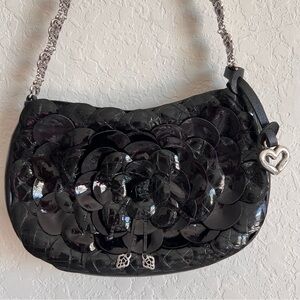 Brighton Roselie Shine Shoulder Bag Black Patent Leather 3D Flower Petal NWT!